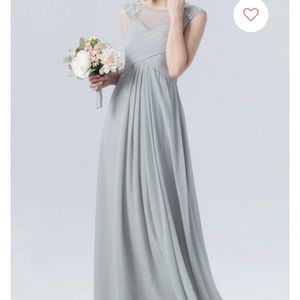 Beautiful Grey Bridesmaid Dress with Lace Shoulder Detailing